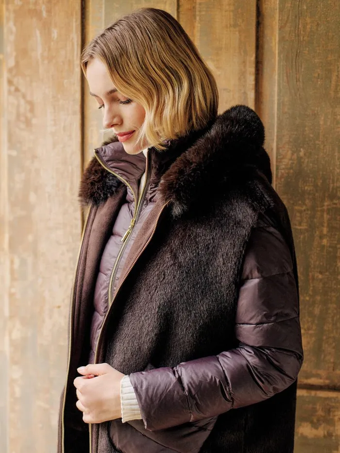 Jackets and Outerwear Women JMcLaughlin Nomi Puffer Jacket With Faux Fur Vest Dark Brown