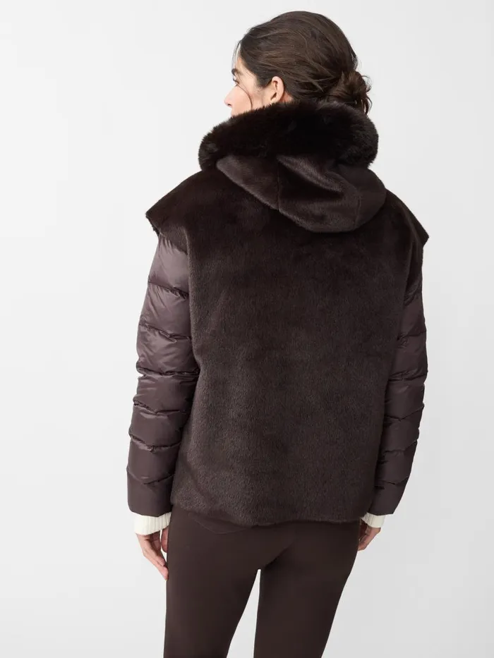 Jackets and Outerwear Women JMcLaughlin Nomi Puffer Jacket With Faux Fur Vest Dark Brown
