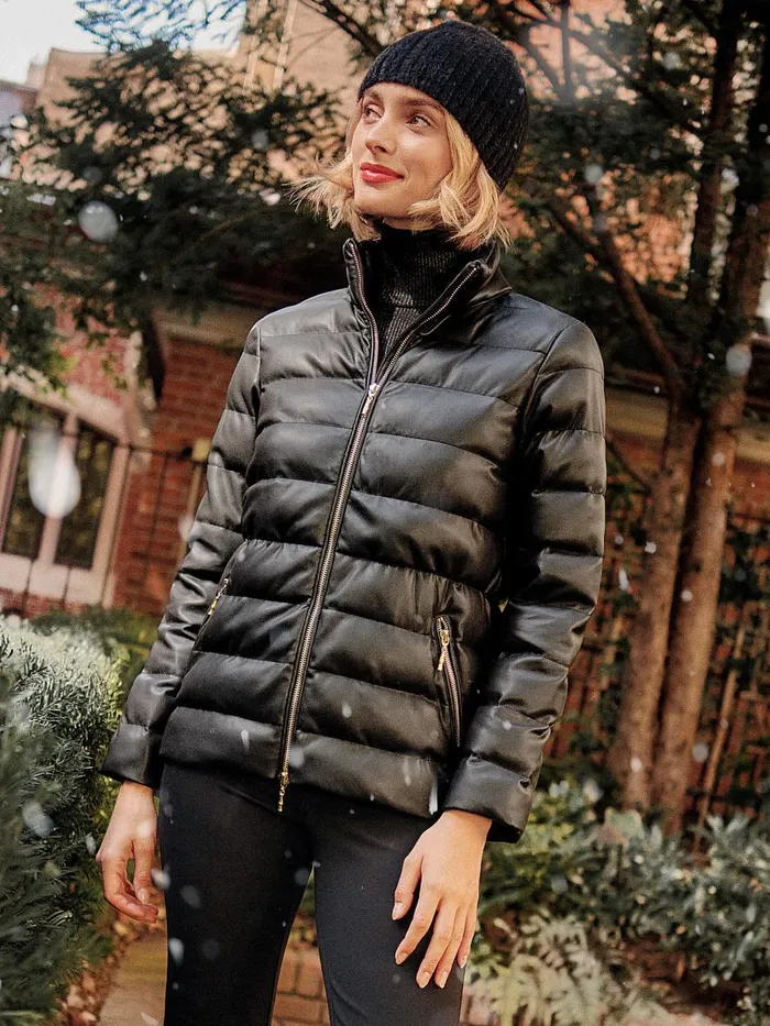 Jackets and Outerwear Women JMcLaughlin Sariah Vegan Leather Puffer Jacket Black Jackets and Outerwear Women JMcLaughlin Sariah Vegan Leather Puffer Jacket Black