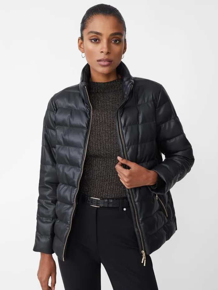 Jackets and Outerwear Women JMcLaughlin Sariah Vegan Leather Puffer Jacket Black