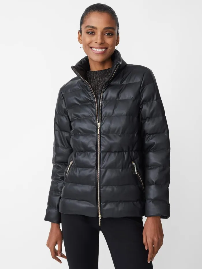 Jackets and Outerwear Women JMcLaughlin Sariah Vegan Leather Puffer Jacket Black