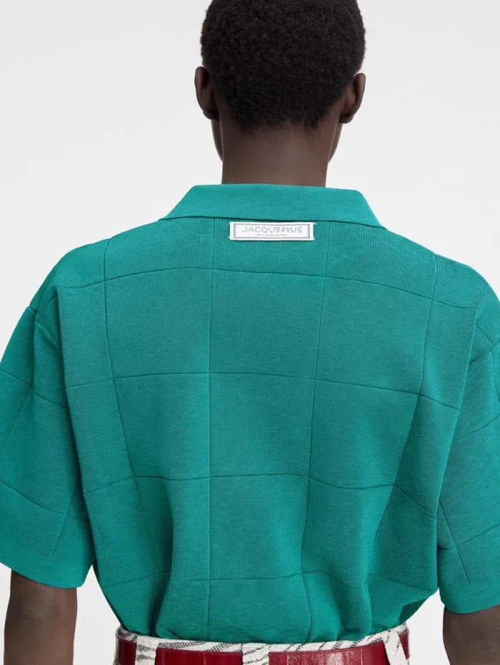 JACQUEMUS The Bacino Polo Shirt Turquoise Men Knits JACQUEMUS The Bacino Polo Shirt Turquoise Men Knits