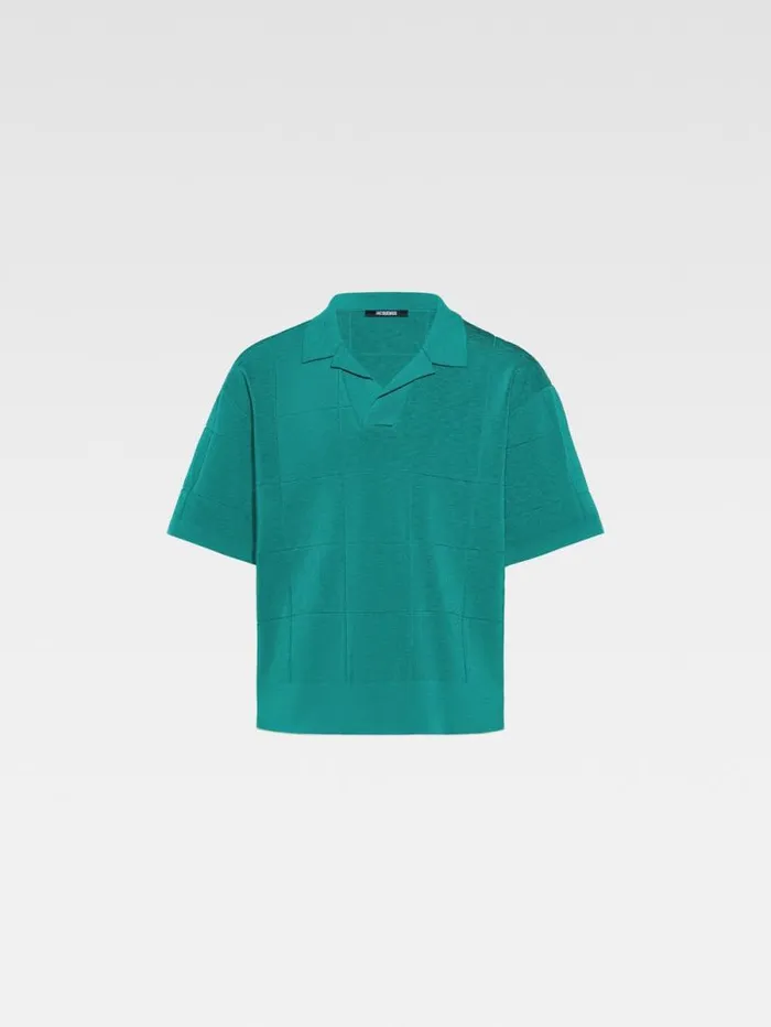 JACQUEMUS The Bacino Polo Shirt Turquoise Men Knits JACQUEMUS The Bacino Polo Shirt Turquoise Men Knits
