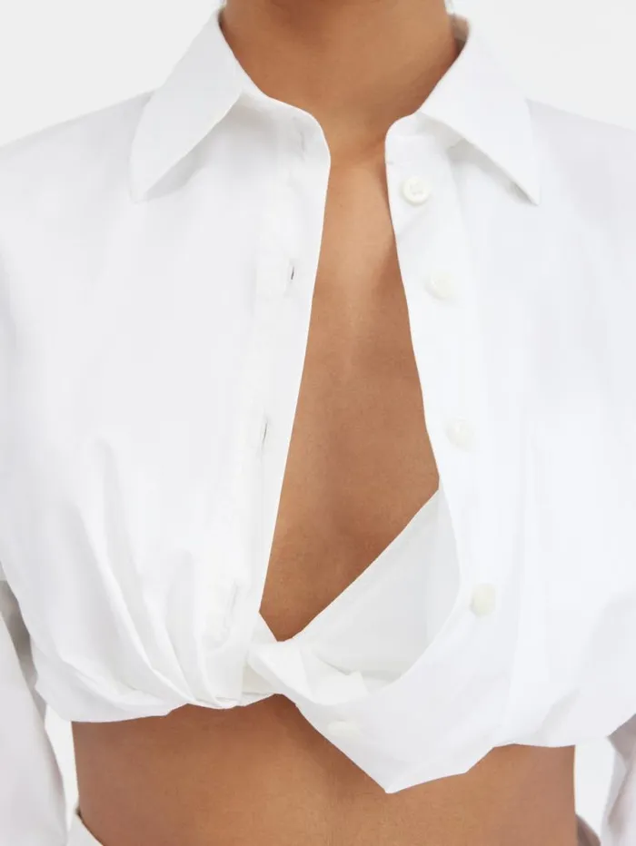JACQUEMUS The Bahia Cropped Shirt White Women Tops and Shirts JACQUEMUS The Bahia Cropped Shirt White Women Tops and Shirts