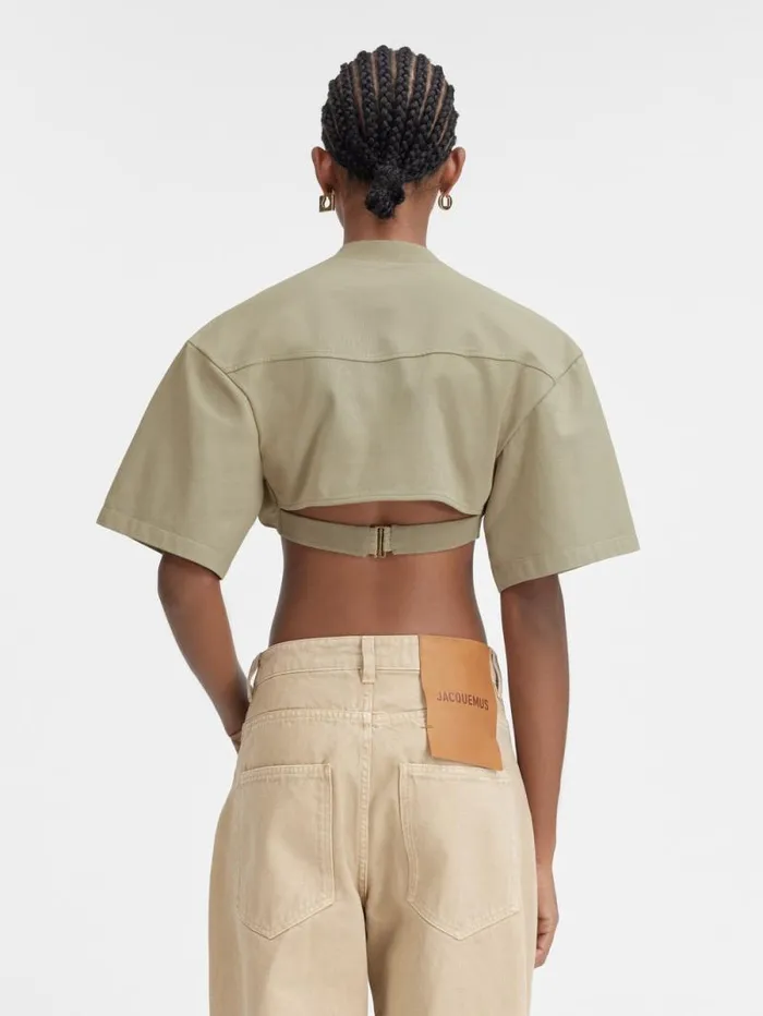 JACQUEMUS The Bahia Cropped Tshirt Light Khaki Women Tops and Shirts