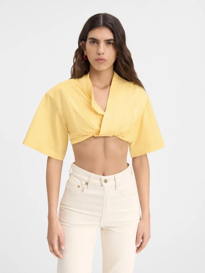 JACQUEMUS The Bahia Cropped Tshirt Light Yellow Women Tops and Shirts