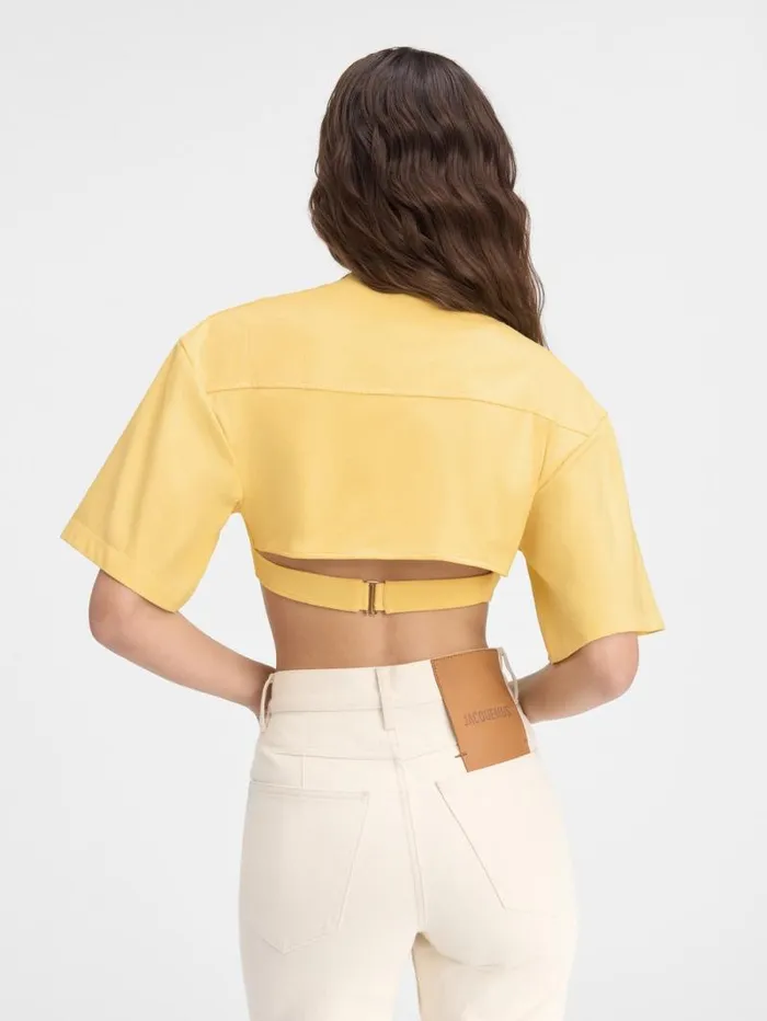 JACQUEMUS The Bahia Cropped Tshirt Light Yellow Women Tops and Shirts JACQUEMUS The Bahia Cropped Tshirt Light Yellow Women Tops and Shirts