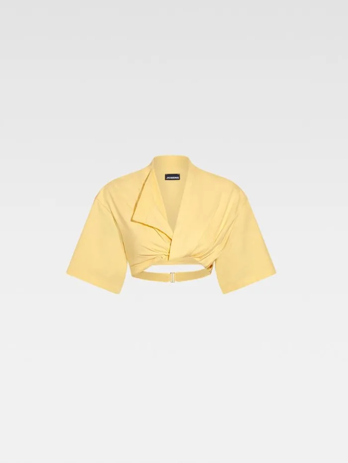 JACQUEMUS The Bahia Cropped Tshirt Light Yellow Women Tops and Shirts JACQUEMUS The Bahia Cropped Tshirt Light Yellow Women Tops and Shirts