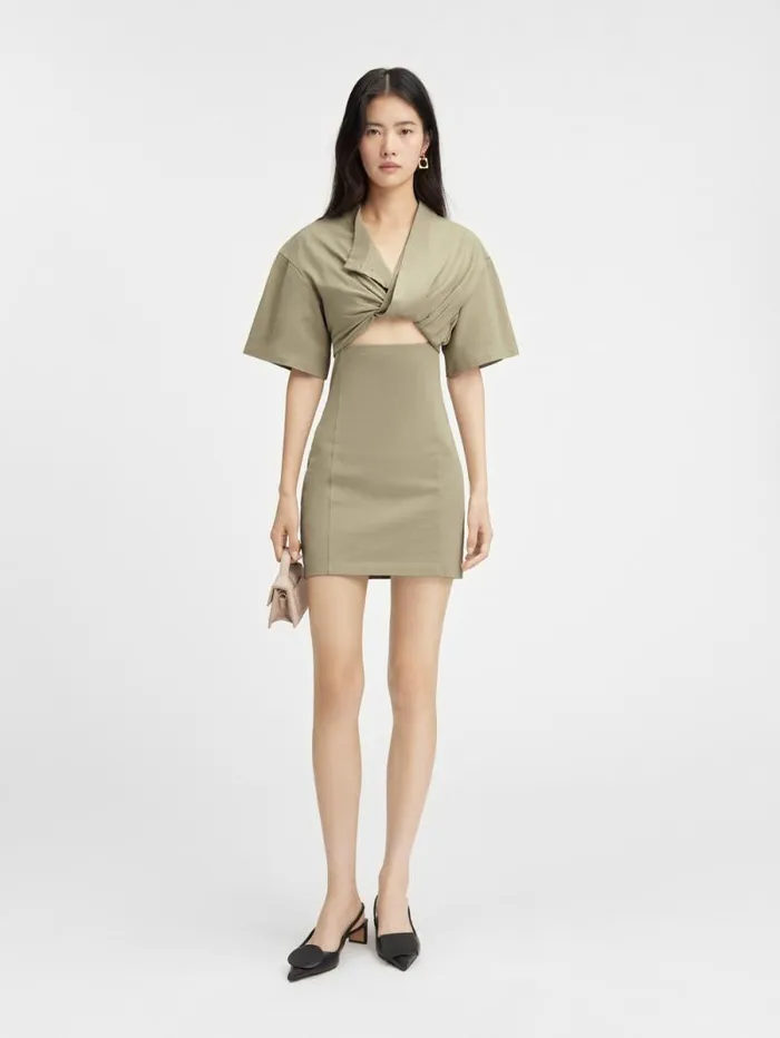JACQUEMUS The Bahia Tshirt Dress Light Khaki Women Dresses and Skirts