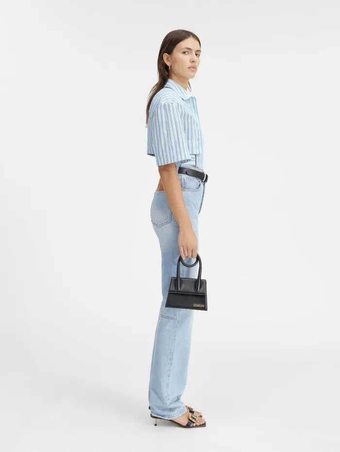 JACQUEMUS The Bari Cropped Shirt Print Blue Stripes Women Tops and Shirts JACQUEMUS The Bari Cropped Shirt Print Blue Stripes Women Tops and Shirts