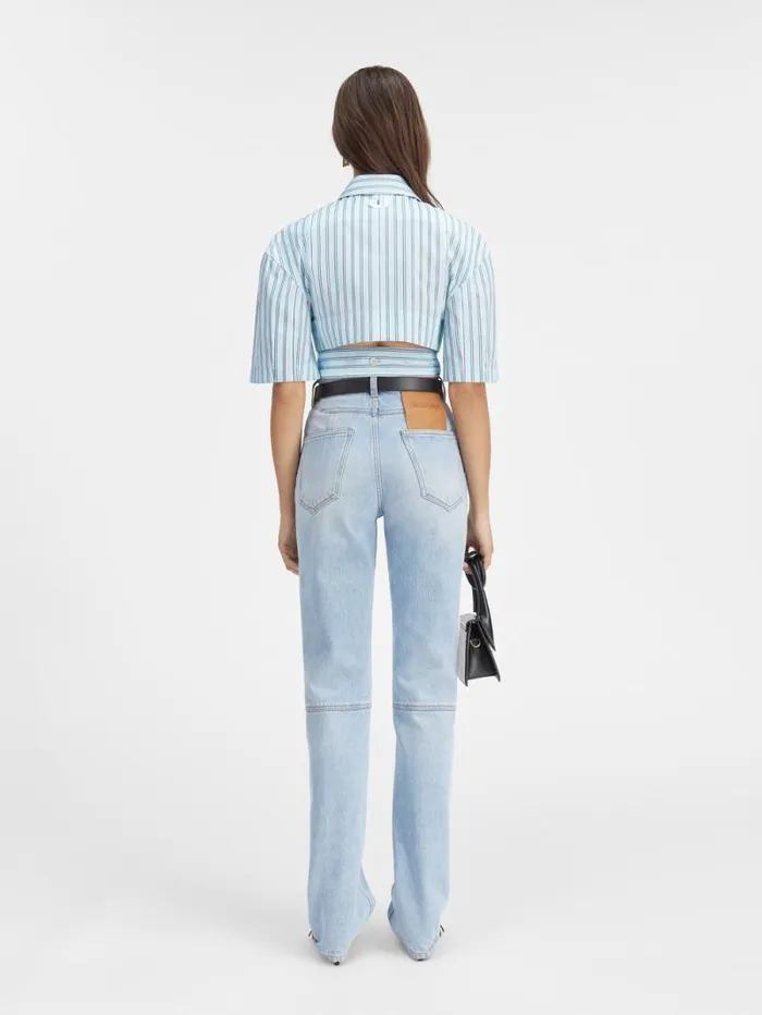 JACQUEMUS The Bari Cropped Shirt Print Blue Stripes Women Tops and Shirts JACQUEMUS The Bari Cropped Shirt Print Blue Stripes Women Tops and Shirts
