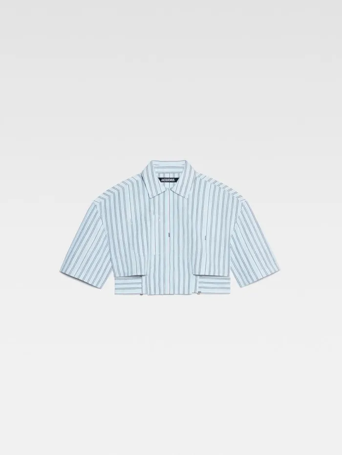 JACQUEMUS The Bari Cropped Shirt Print Blue Stripes Women Tops and Shirts JACQUEMUS The Bari Cropped Shirt Print Blue Stripes Women Tops and Shirts