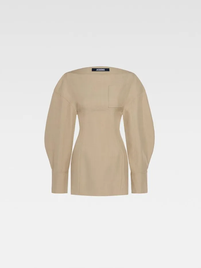 JACQUEMUS The Casaco Shirt Dress Beige Women Dresses and Skirts JACQUEMUS The Casaco Shirt Dress Beige Women Dresses and Skirts