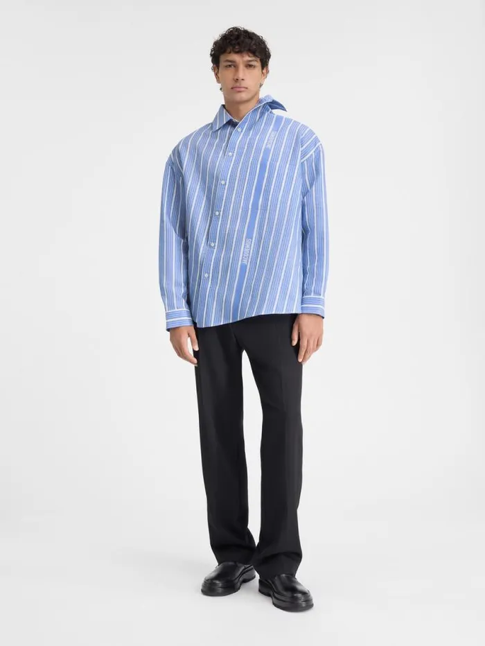 JACQUEMUS The Cuadro Shirt Jacquard Bluewhite Men Shirts