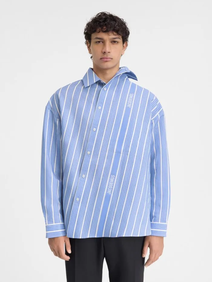 JACQUEMUS The Cuadro Shirt Jacquard Bluewhite Men Shirts