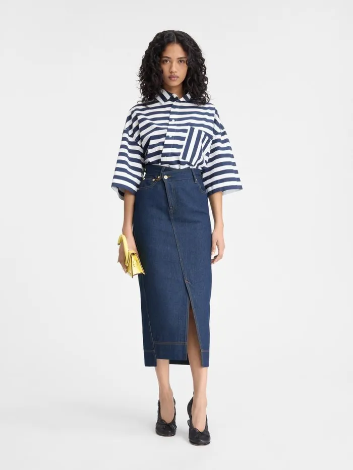 JACQUEMUS The DeNmes Denim Skirt Navy Tabac Women Dresses and Skirts