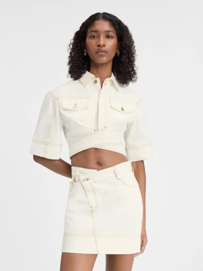 JACQUEMUS The DeNmes Denim Top Offwhitetabac Women Tops and Shirts JACQUEMUS The DeNmes Denim Top Offwhitetabac Women Tops and Shirts