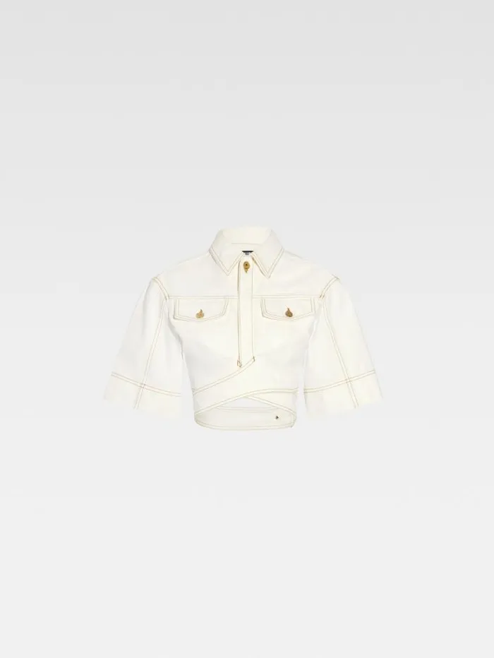 JACQUEMUS The DeNmes Denim Top Offwhitetabac Women Tops and Shirts JACQUEMUS The DeNmes Denim Top Offwhitetabac Women Tops and Shirts