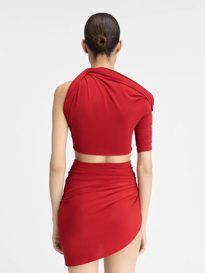 JACQUEMUS The Drapeado Top Dark Red Women Tops and Shirts JACQUEMUS The Drapeado Top Dark Red Women Tops and Shirts