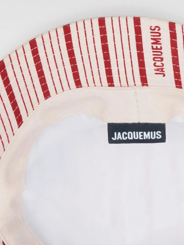 JACQUEMUS The Gadjo Bucket Hat Offwhite Red Stripes WomenMen Hats JACQUEMUS The Gadjo Bucket Hat Offwhite Red Stripes WomenMen Hats