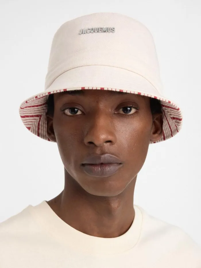 JACQUEMUS The Gadjo Bucket Hat Offwhite Red Stripes WomenMen Hats JACQUEMUS The Gadjo Bucket Hat Offwhite Red Stripes WomenMen Hats