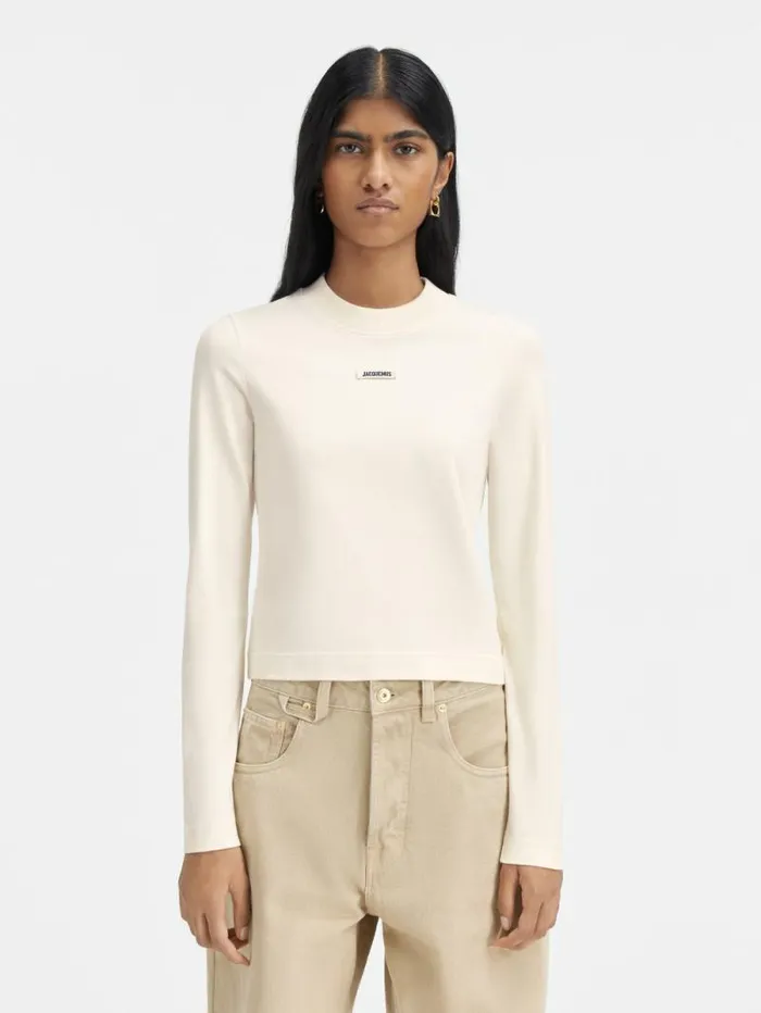 JACQUEMUS The Gros Grain Longsleeve Tshirt Light Beige Women Tshirts
