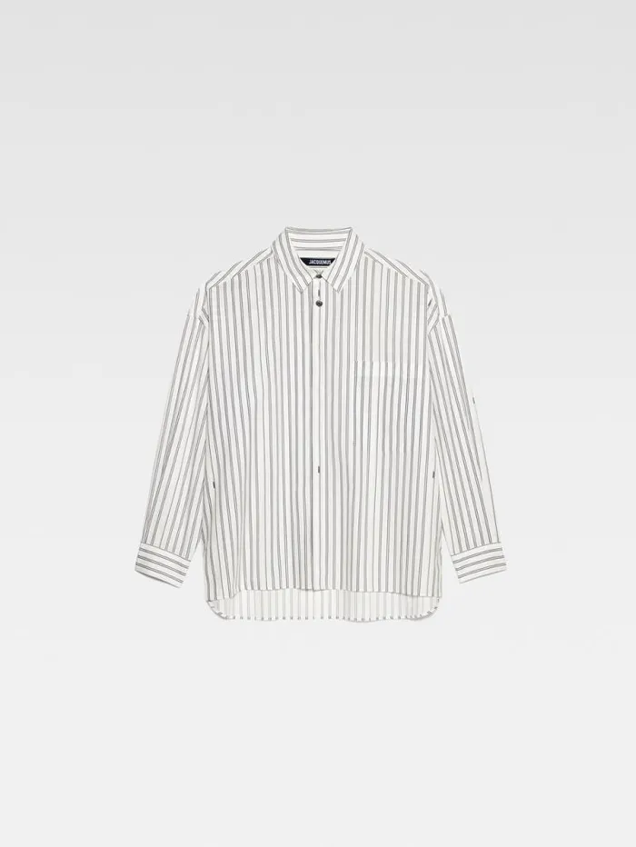 JACQUEMUS The Longsleeve Shirt Print Beige Strip Men Shirts JACQUEMUS The Longsleeve Shirt Print Beige Strip Men Shirts
