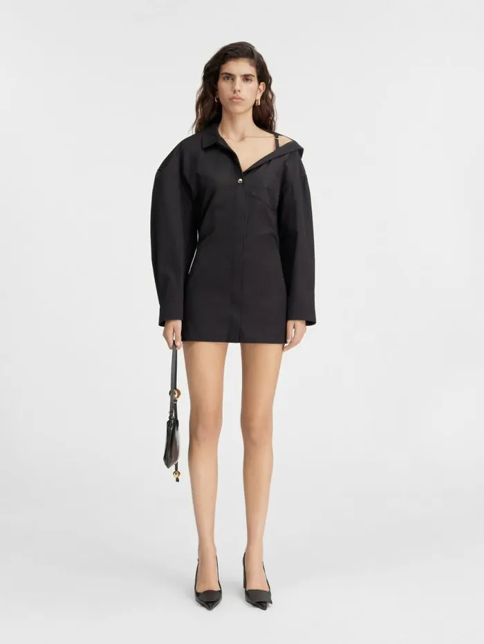 JACQUEMUS The Mini Shirt Dress Black Women Dresses and Skirts