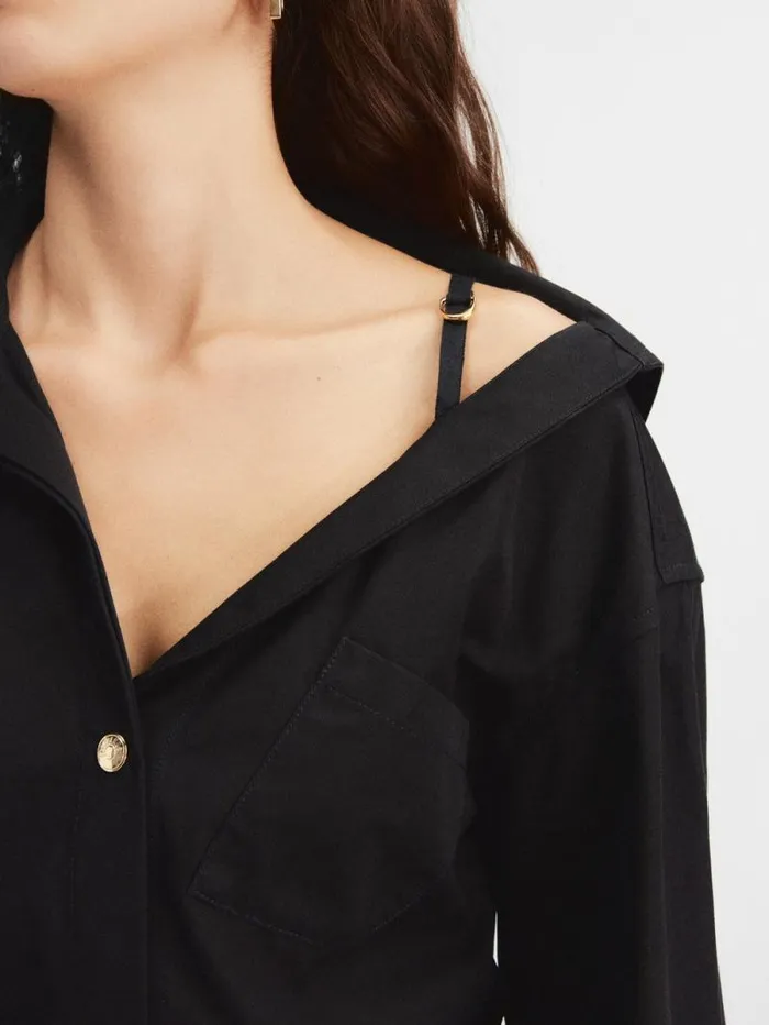 JACQUEMUS The Mini Shirt Dress Black Women Dresses and Skirts JACQUEMUS The Mini Shirt Dress Black Women Dresses and Skirts