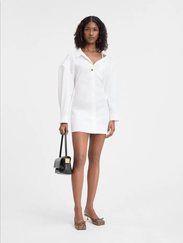 JACQUEMUS The Mini Shirt Dress White Women Dresses and Skirts