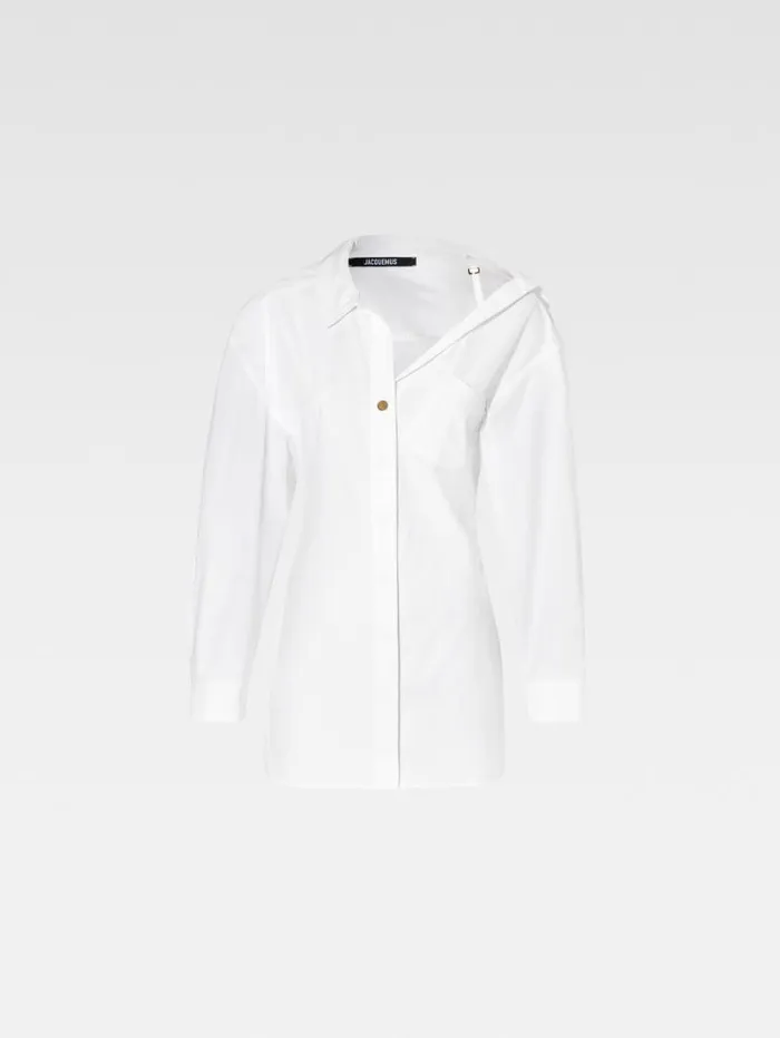 JACQUEMUS The Mini Shirt Dress White Women Dresses and Skirts JACQUEMUS The Mini Shirt Dress White Women Dresses and Skirts