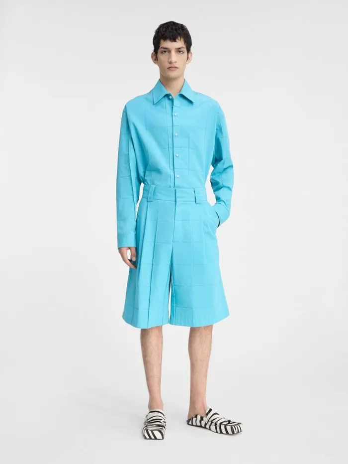 JACQUEMUS The Navega Pleated Shorts Turquoise Men Trousers and Shorts