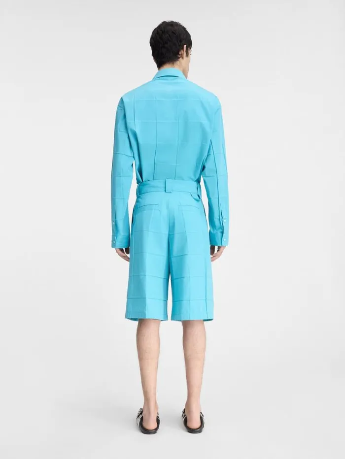 JACQUEMUS The Navega Pleated Shorts Turquoise Men Trousers and Shorts JACQUEMUS The Navega Pleated Shorts Turquoise Men Trousers and Shorts