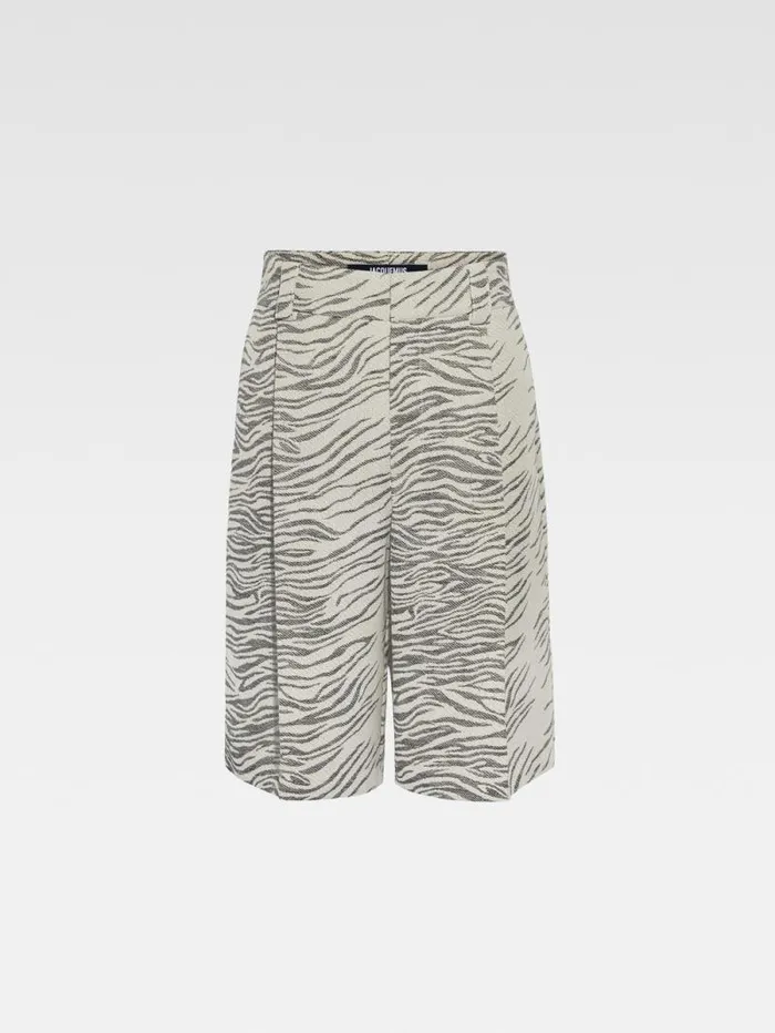 JACQUEMUS The Navega Shorts Jacquard Mottled Zebra Black Men Trousers and Shorts