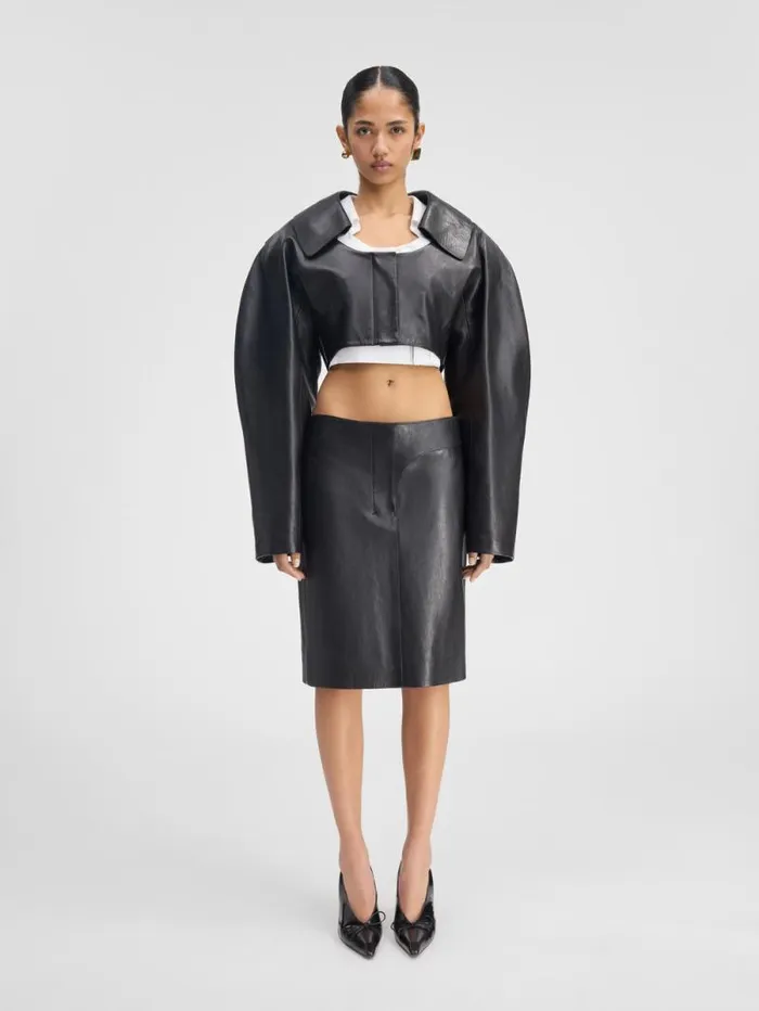 JACQUEMUS The Obra Leather Skirt Black Women Dresses and Skirts