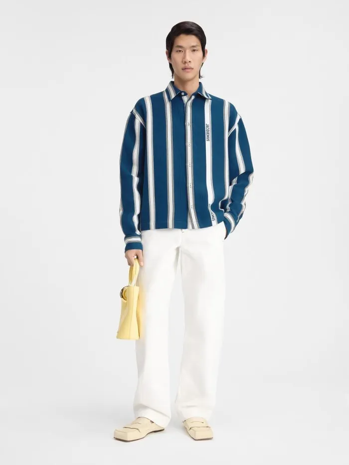 JACQUEMUS The Papier Shirt Jacquard Logo Stripes White Men Shirts