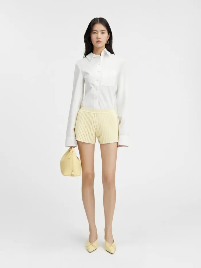 JACQUEMUS The Pleated Knit Shorts Light Yellow Women Trousers and Shorts