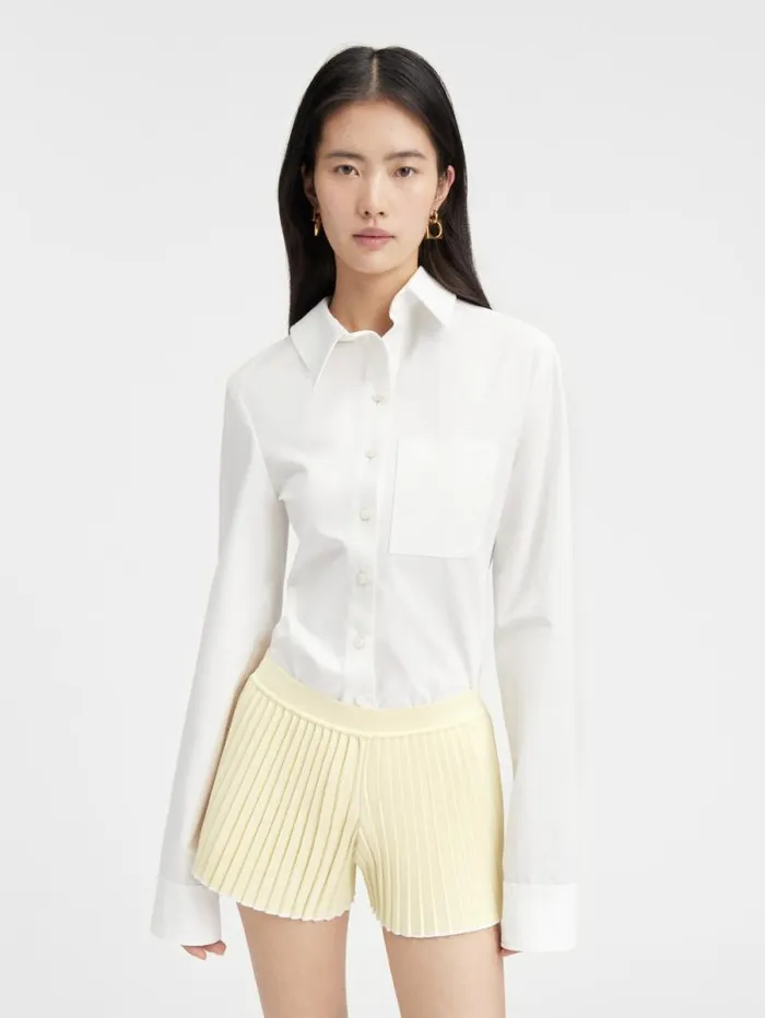 JACQUEMUS The Pleated Knit Shorts Light Yellow Women Trousers and Shorts JACQUEMUS The Pleated Knit Shorts Light Yellow Women Trousers and Shorts
