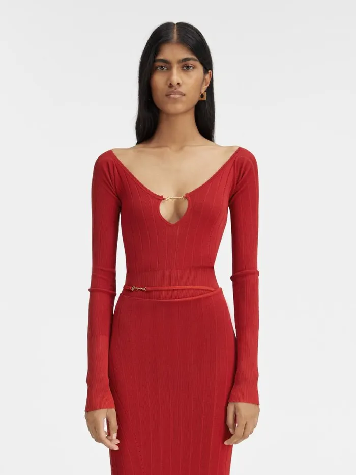 JACQUEMUS The Pral Top Dark Red Women Tops and Shirts