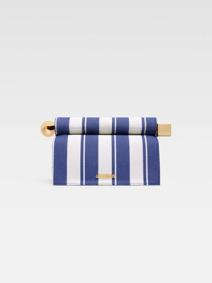 JACQUEMUS The Rond Carr Clutch Print Rayure Blue Women Crossbody and Handbags