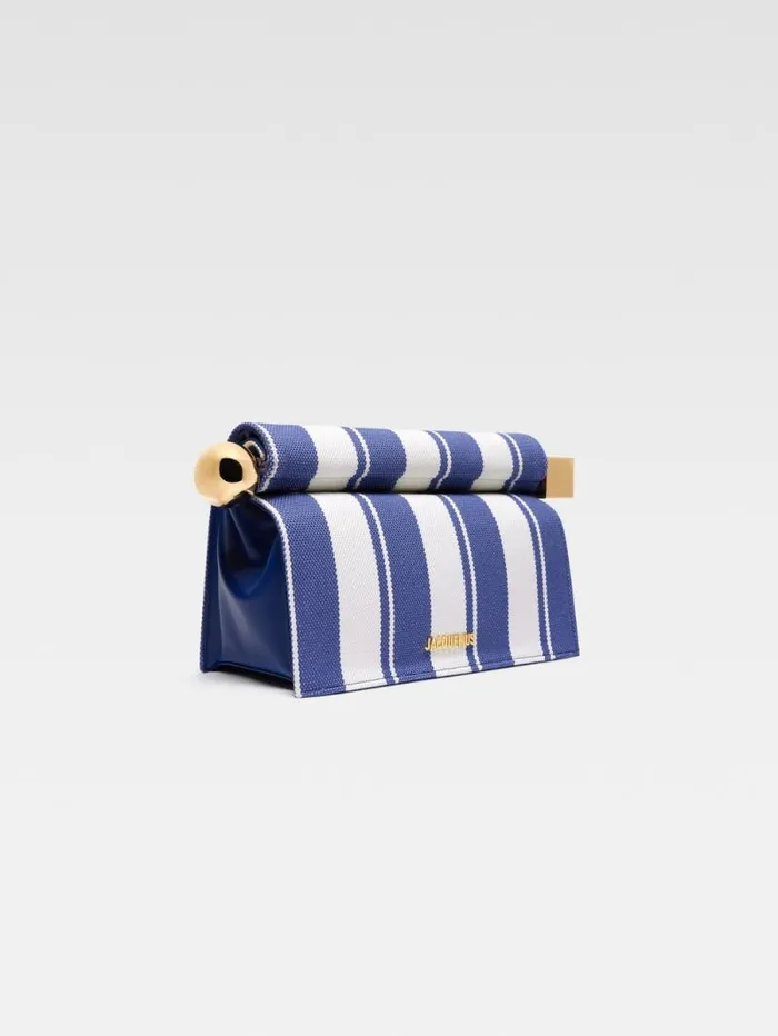 JACQUEMUS The Rond Carr Clutch Print Rayure Blue Women Crossbody and Handbags JACQUEMUS The Rond Carr Clutch Print Rayure Blue Women Crossbody and Handbags