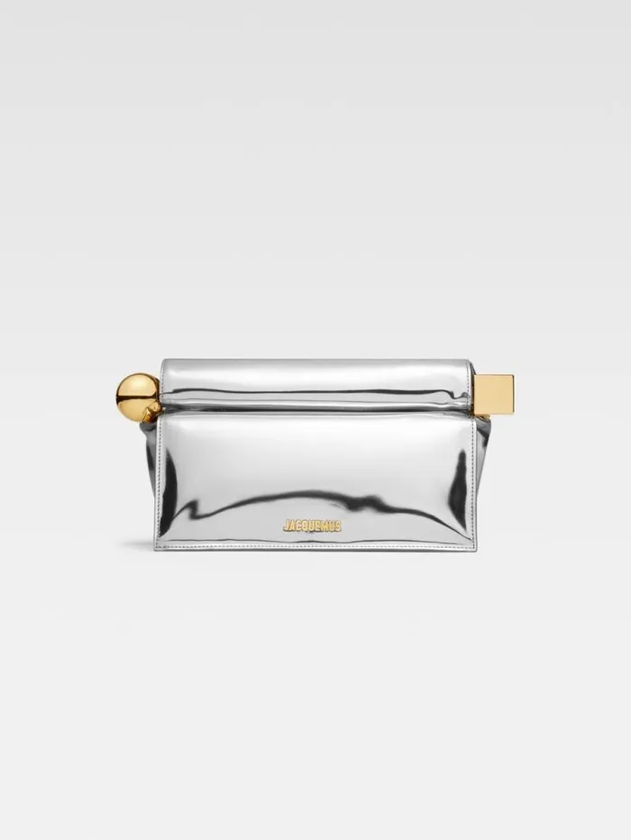 JACQUEMUS The Rond Carr Clutch Silver Women Crossbody and Handbags