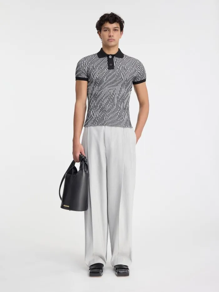 JACQUEMUS The Scala Polo Shirt Black and White Zebra Men Knits