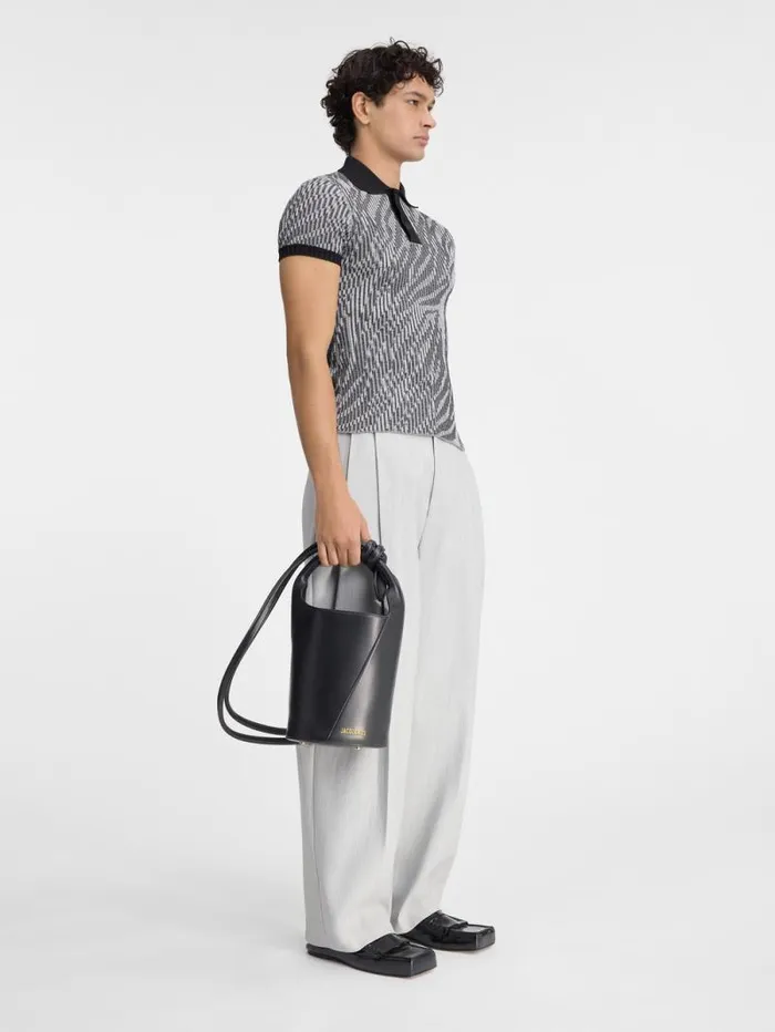 JACQUEMUS The Scala Polo Shirt Black and White Zebra Men Knits JACQUEMUS The Scala Polo Shirt Black and White Zebra Men Knits