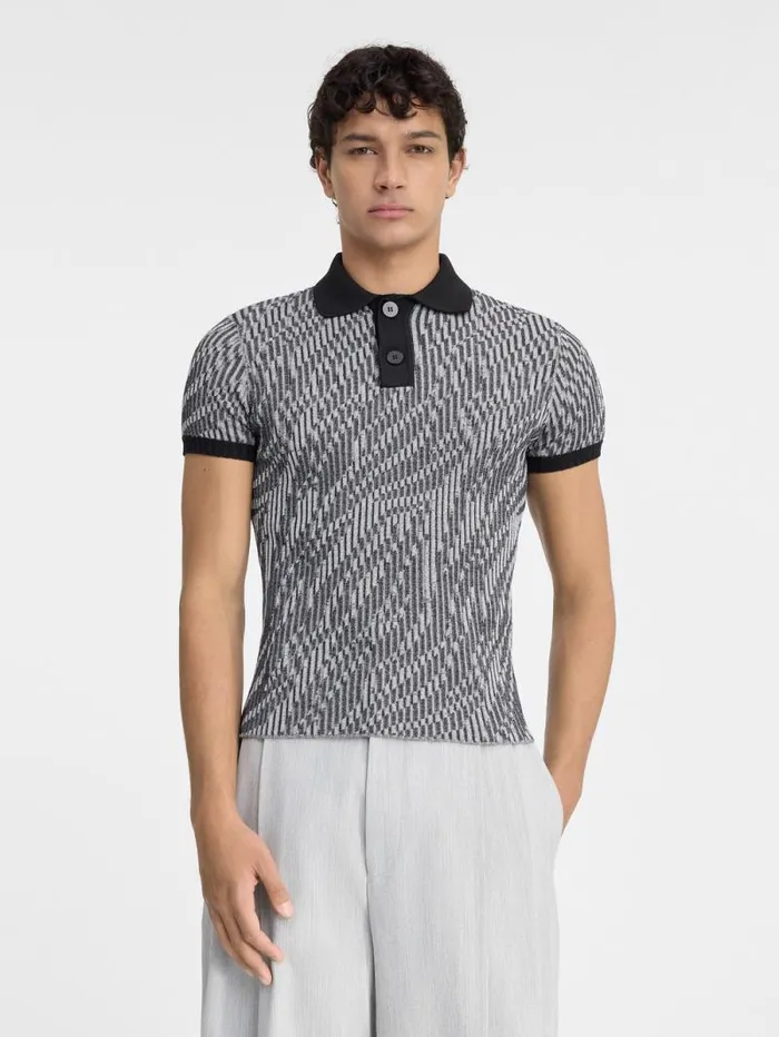 JACQUEMUS The Scala Polo Shirt Black and White Zebra Men Knits JACQUEMUS The Scala Polo Shirt Black and White Zebra Men Knits
