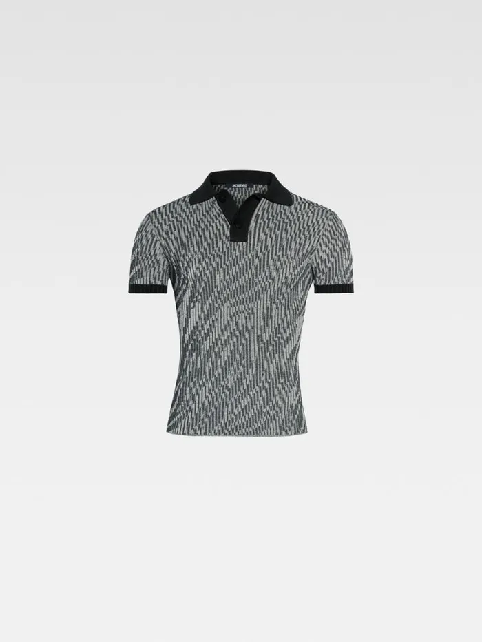 JACQUEMUS The Scala Polo Shirt Black and White Zebra Men Knits JACQUEMUS The Scala Polo Shirt Black and White Zebra Men Knits