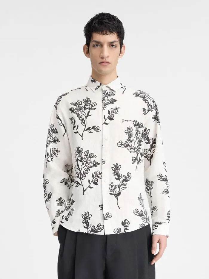 JACQUEMUS The Simon Shirt Print Black Flowers Men Shirts