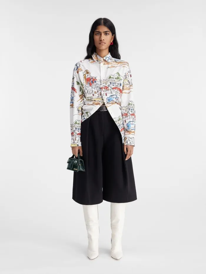 JACQUEMUS The Simon Shirt Print Capri Cars White Women Tops and Shirts