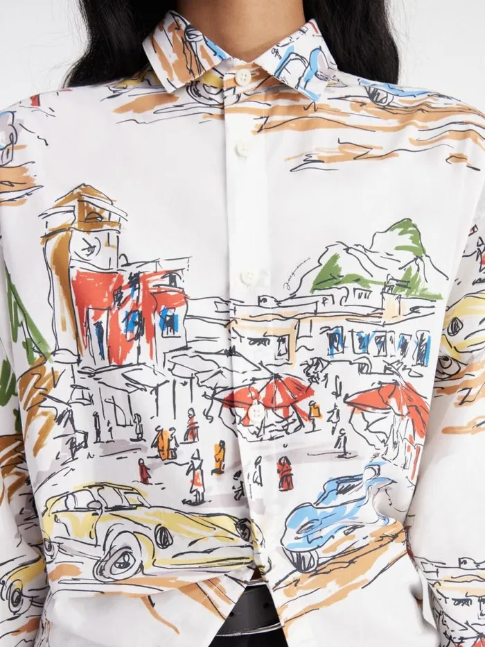 JACQUEMUS The Simon Shirt Print Capri Cars White Women Tops and Shirts JACQUEMUS The Simon Shirt Print Capri Cars White Women Tops and Shirts