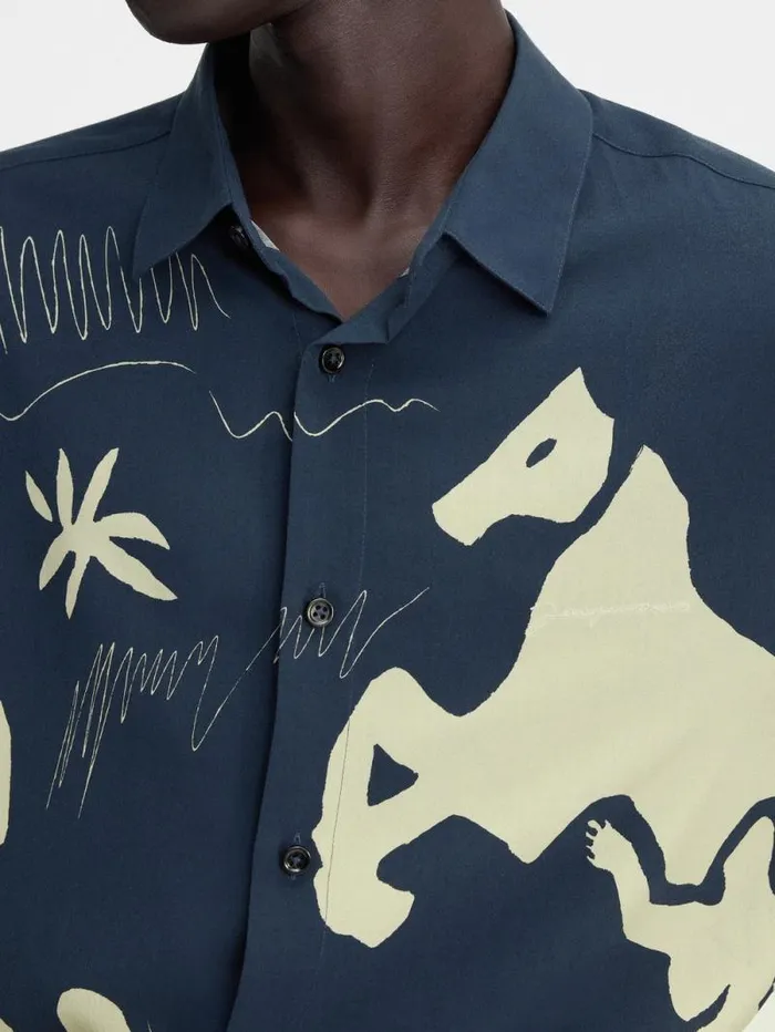 JACQUEMUS The Simon Shirt Print Horse Scene Navy Men Shirts